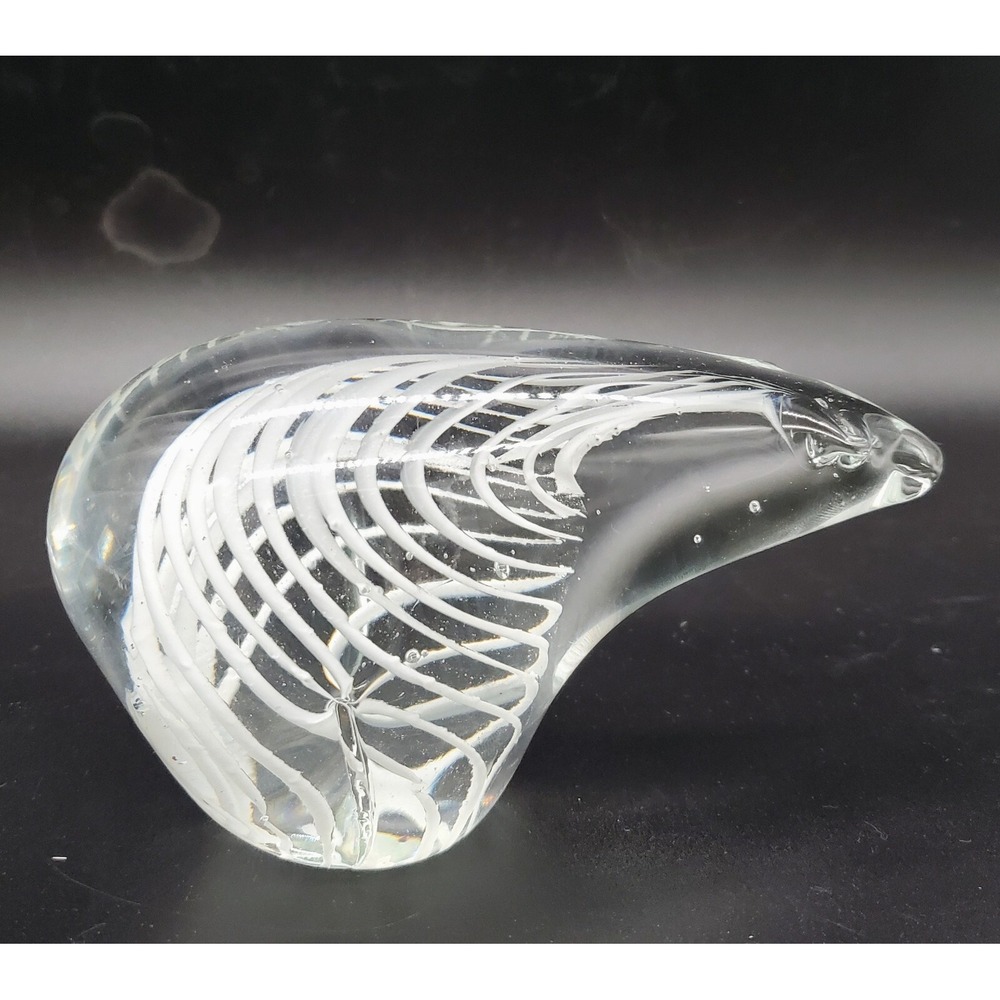 Vintage Vinci Polar Bear Art Glass Paperweight White Swirl Figurine 6"